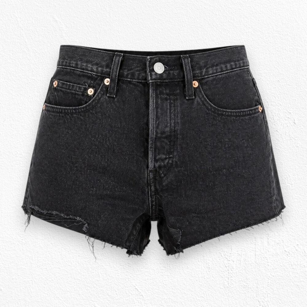 Levi's 501 Original Black High Waisted Cutoff Denim Shorts W26 Lunar Black NWT